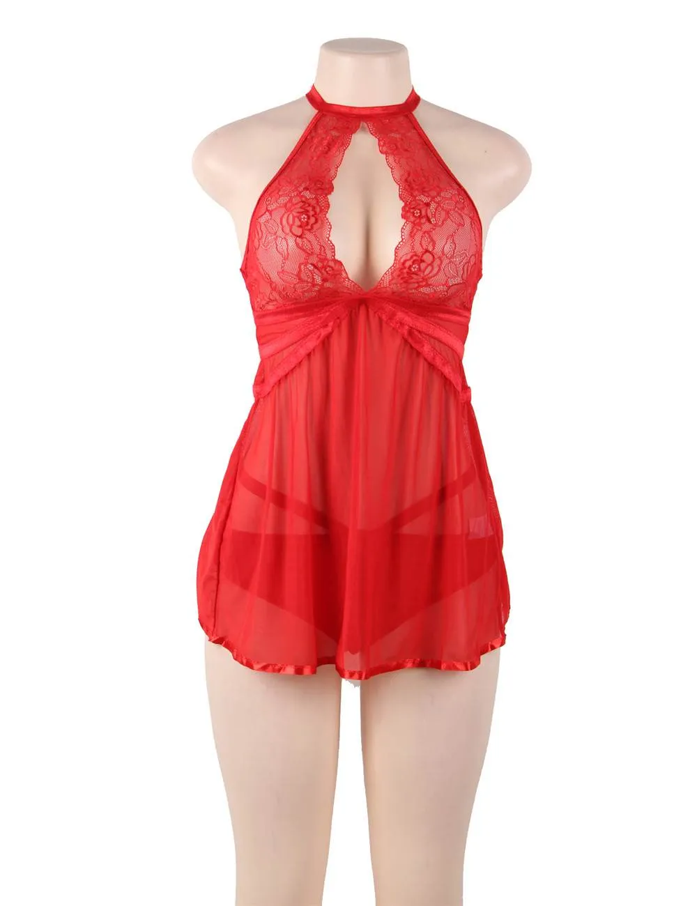 Elegant Red Lace backless Sexy Babydoll