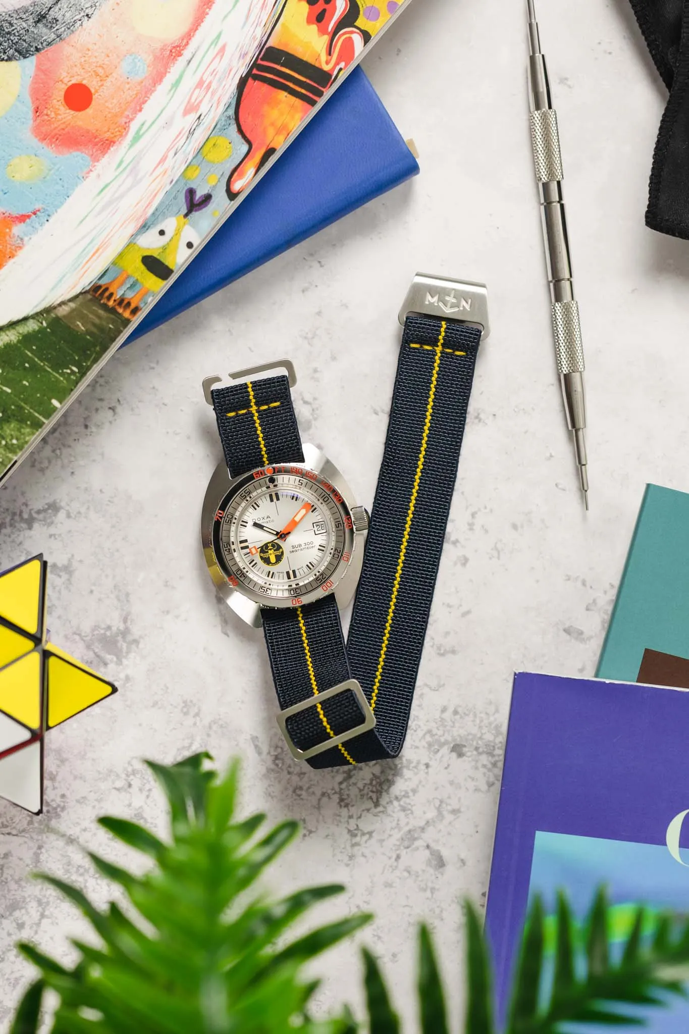 Erika's Originals TRIDENT MN™ Strap with YELLOW Centerline - BRUSHED Hardware