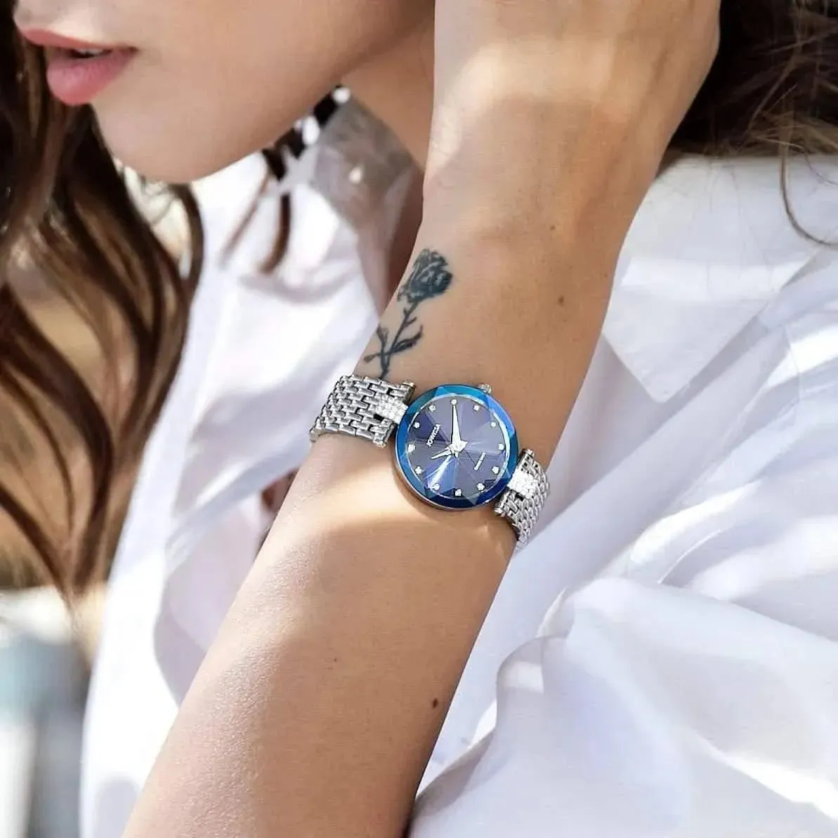 Facet Strass Swiss Ladies Watch Steel Blue J5.703.M
