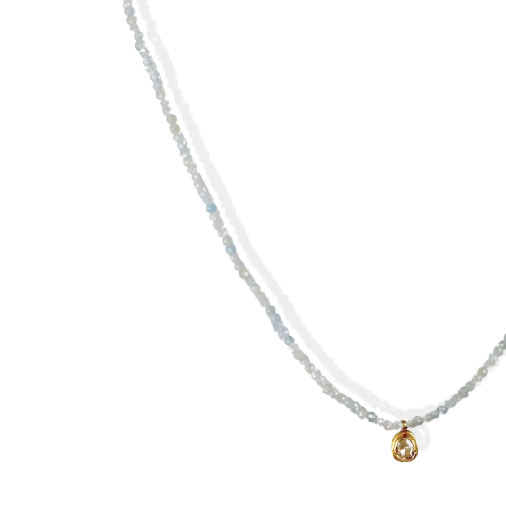 Faceted Aquamarine Beaded Necklace with 18K Gold Bezel-Set Cognac Diamond
