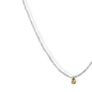 Faceted Aquamarine Beaded Necklace with 18K Gold Bezel-Set Cognac Diamond