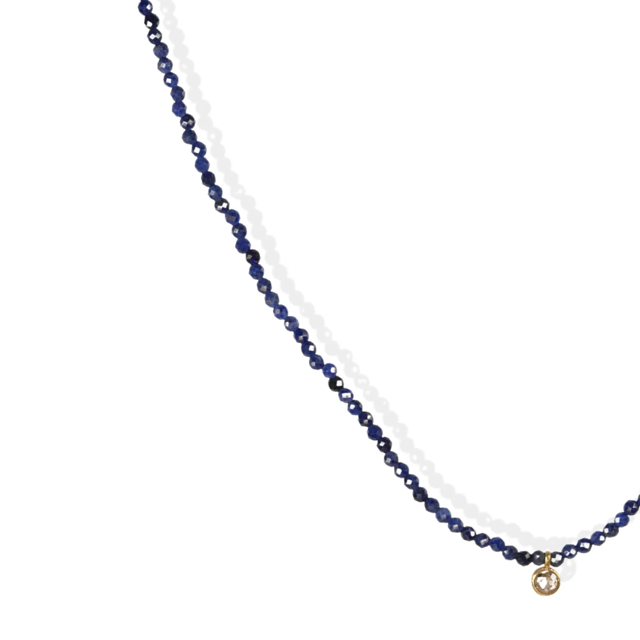 Faceted Blue Sapphire Beaded Necklace with 18K Gold Cognac Diamond