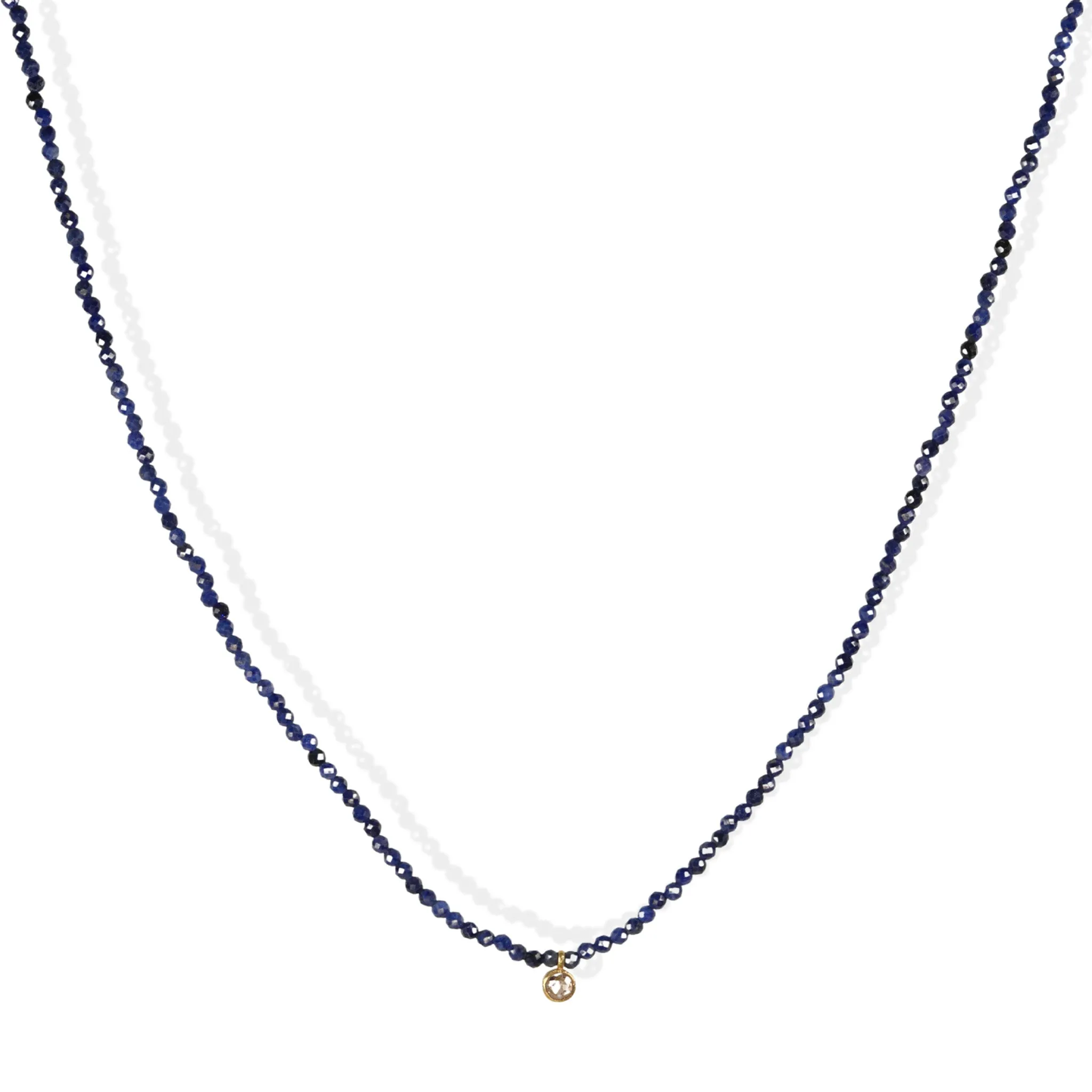 Faceted Blue Sapphire Beaded Necklace with 18K Gold Cognac Diamond