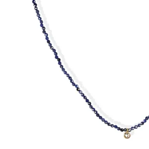 Faceted Blue Sapphire Beaded Necklace with 18K Gold Cognac Diamond
