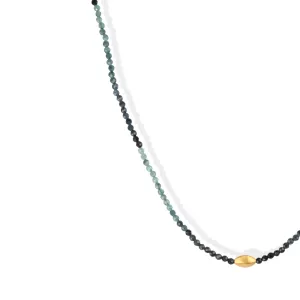 Faceted Blue Tourmaline Beaded Necklace with 18K Gold Marquise Bead & Clasp