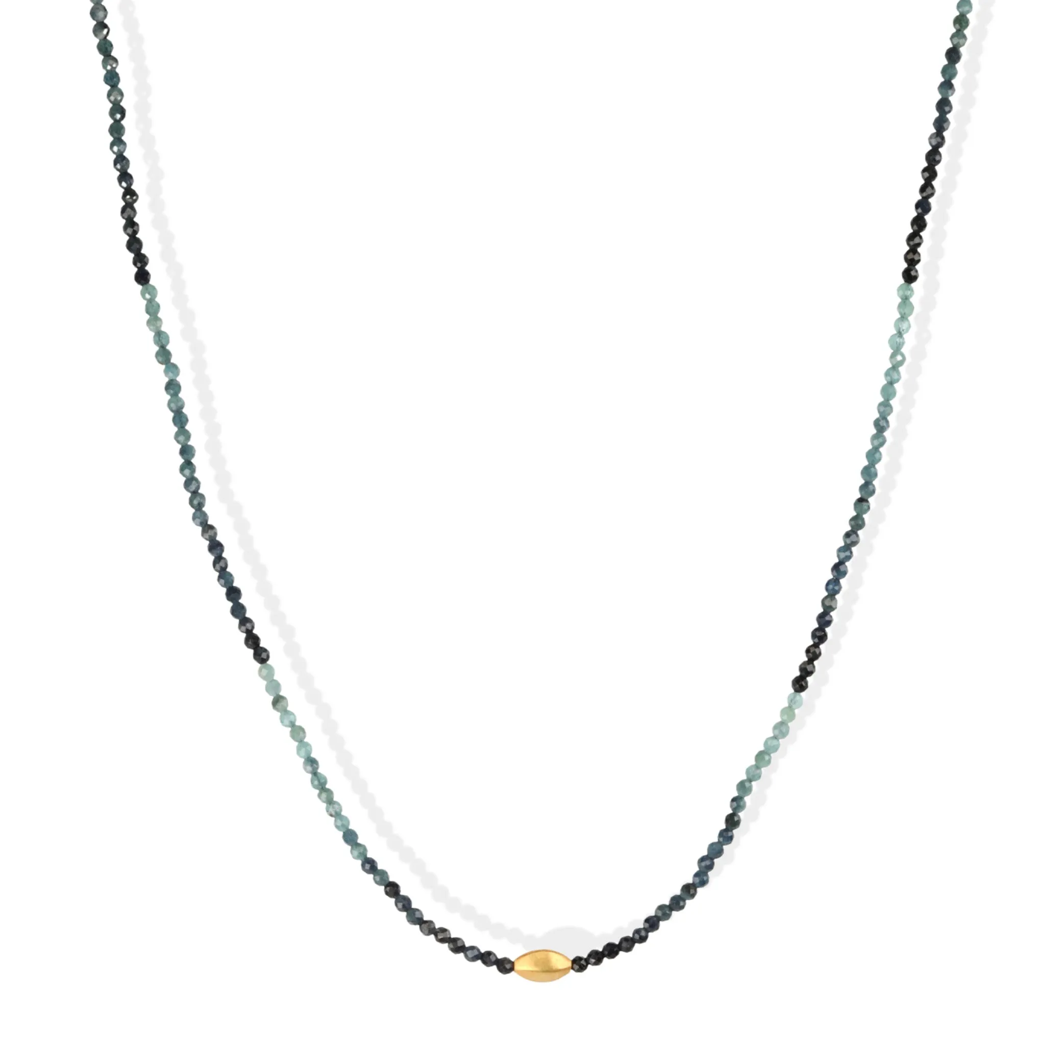 Faceted Blue Tourmaline Beaded Necklace with 18K Gold Marquise Bead & Clasp