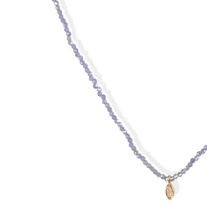 Faceted Tanzanite Beaded Necklace with 18K Gold Bezel-Set Cognac Diamond