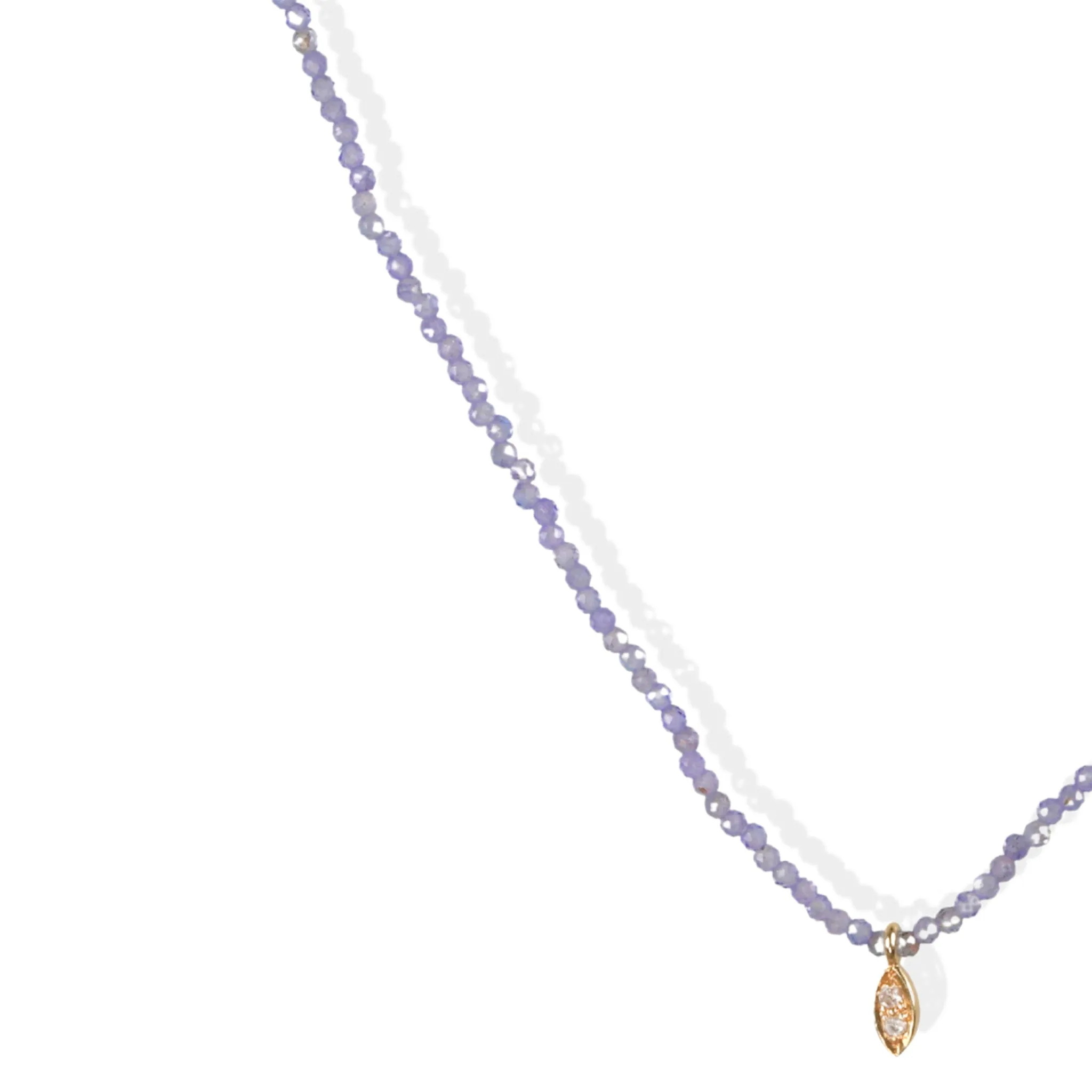 Faceted Tanzanite Beaded Necklace with 18K Gold Bezel-Set Cognac Diamond