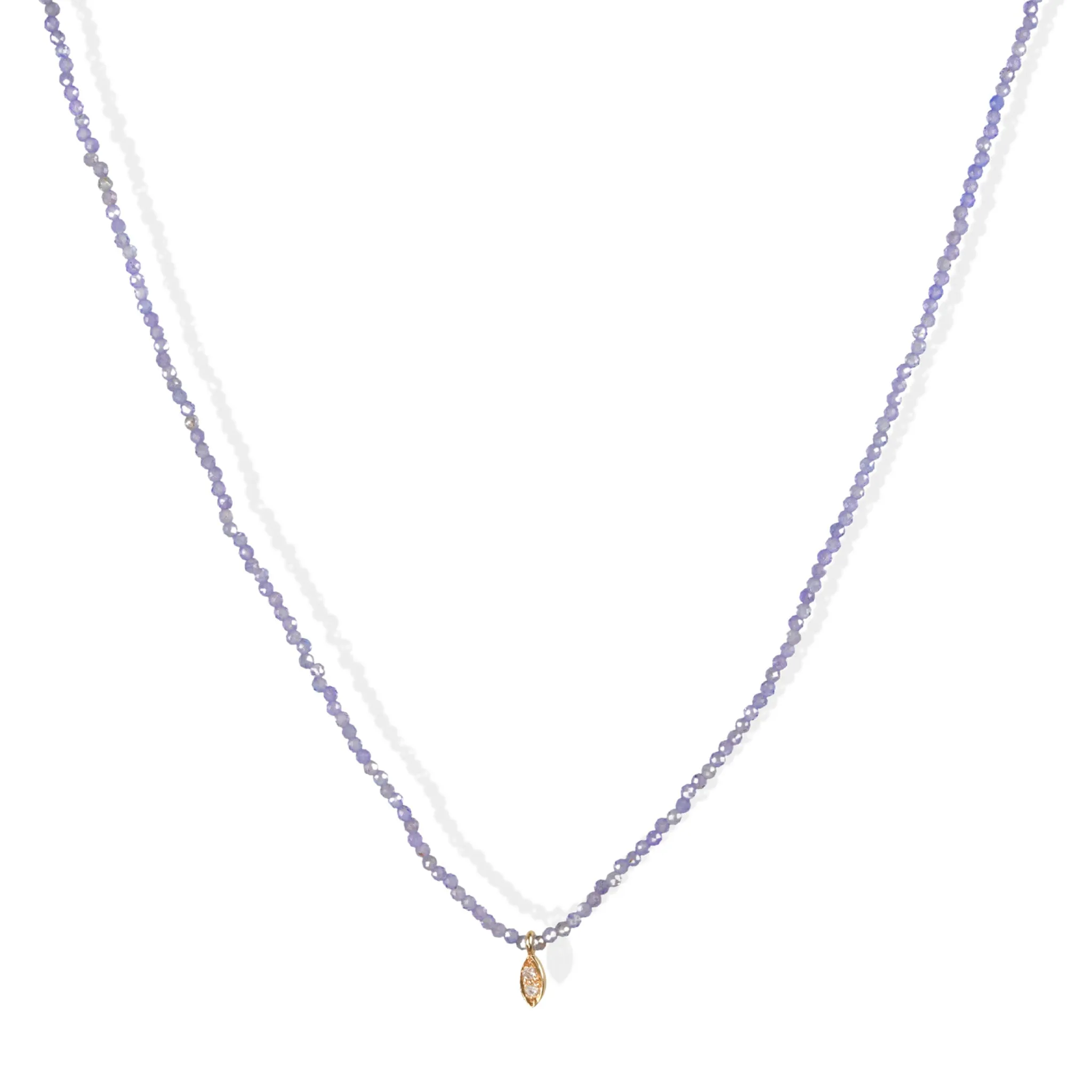 Faceted Tanzanite Beaded Necklace with 18K Gold Bezel-Set Cognac Diamond