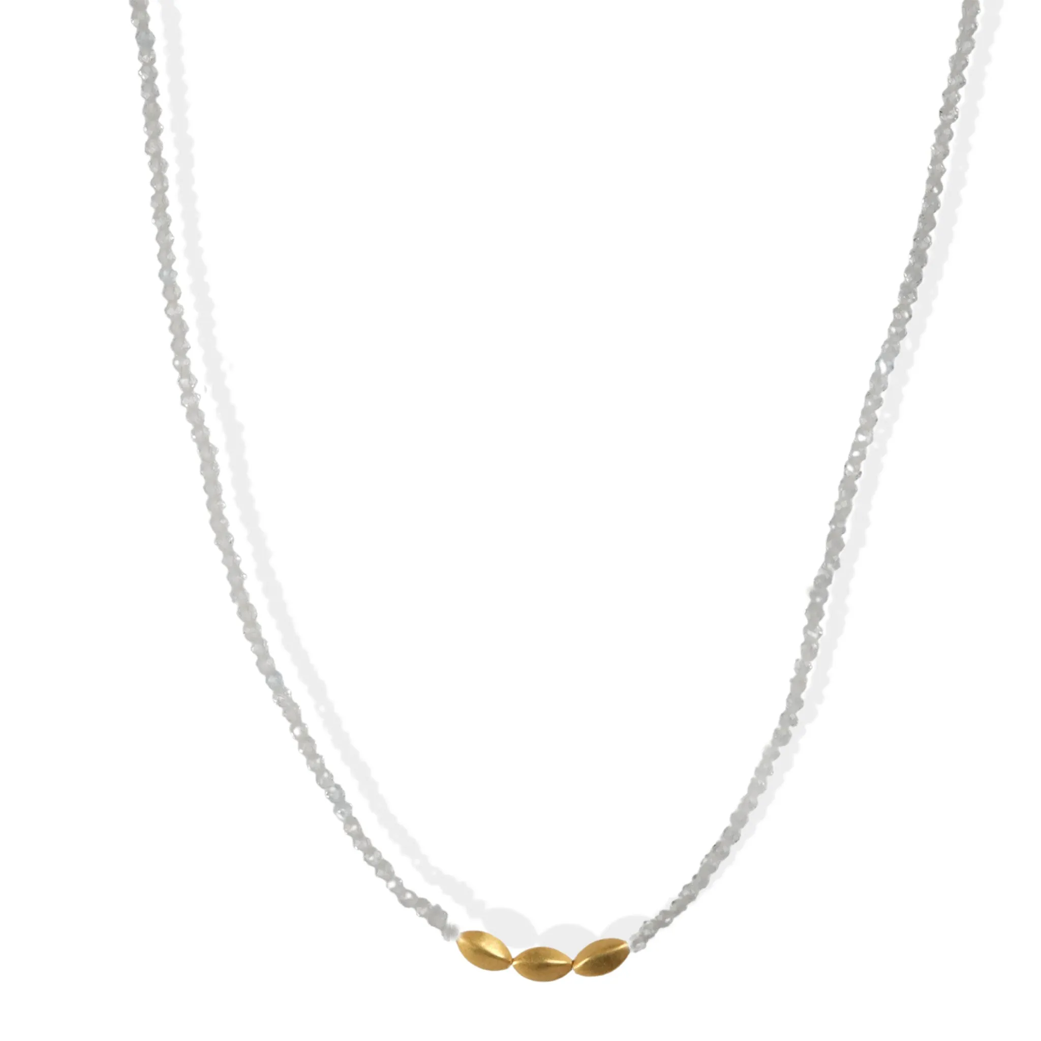 Faceted White Topaz Beaded Necklace with Three 18K Marquise Beads & Clasp