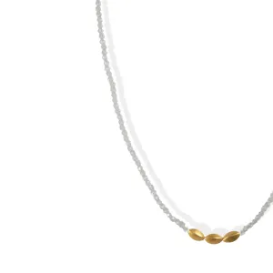 Faceted White Topaz Beaded Necklace with Three 18K Marquise Beads & Clasp