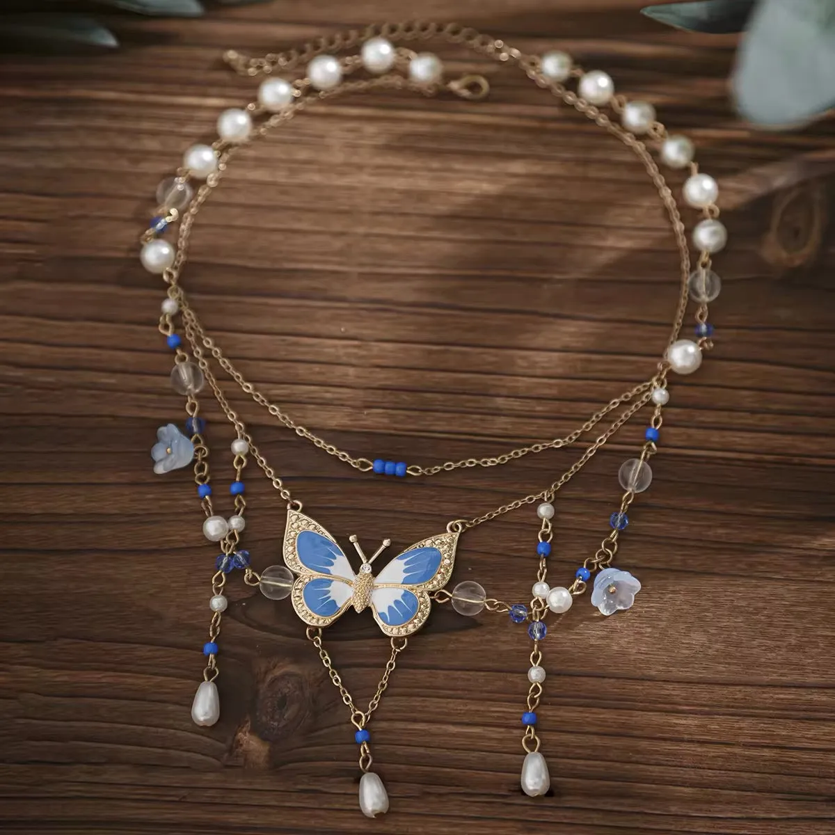 Fantasy Y2K Sweet Drip Oil Butterfly Tassel Pendant Choker Necklace