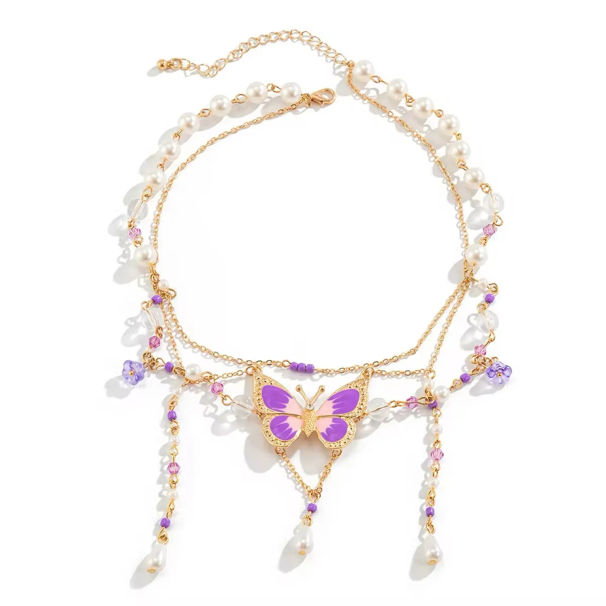 Fantasy Y2K Sweet Drip Oil Butterfly Tassel Pendant Choker Necklace