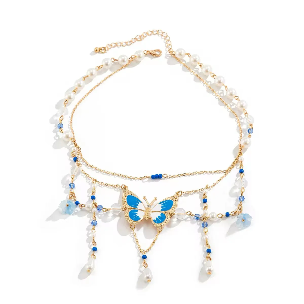 Fantasy Y2K Sweet Drip Oil Butterfly Tassel Pendant Choker Necklace