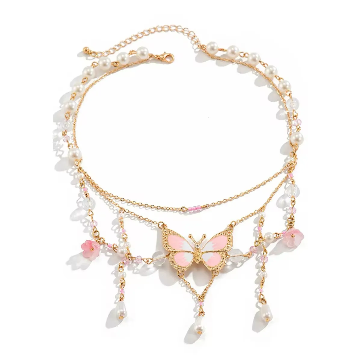 Fantasy Y2K Sweet Drip Oil Butterfly Tassel Pendant Choker Necklace
