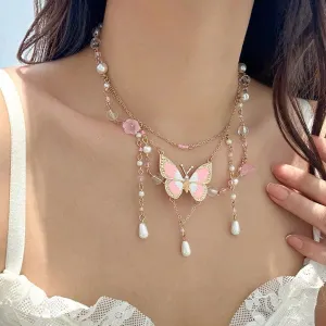 Fantasy Y2K Sweet Drip Oil Butterfly Tassel Pendant Choker Necklace
