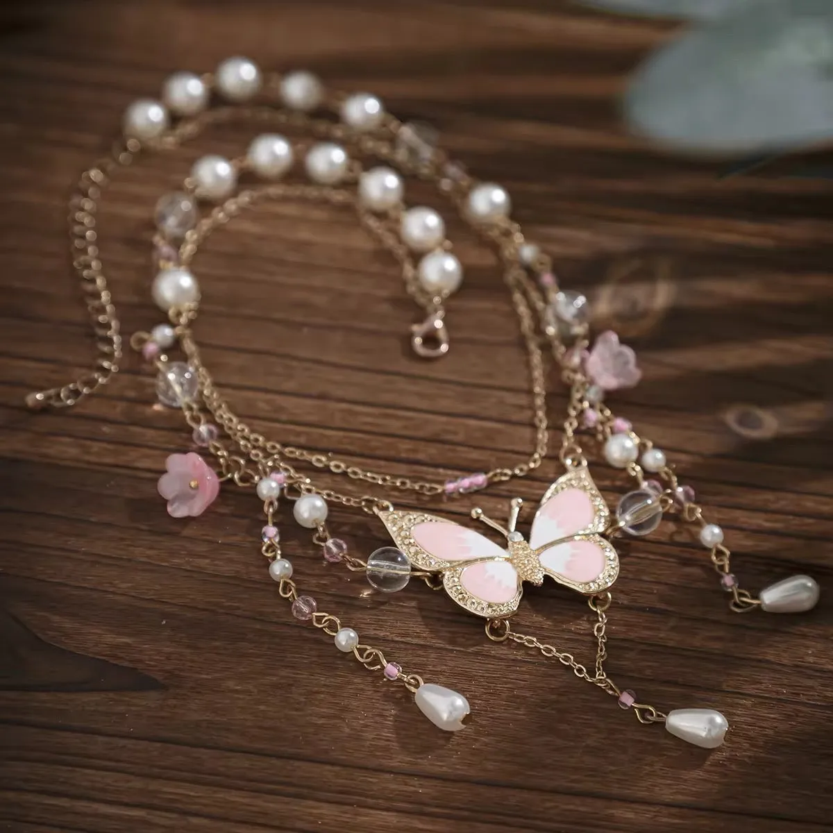Fantasy Y2K Sweet Drip Oil Butterfly Tassel Pendant Choker Necklace