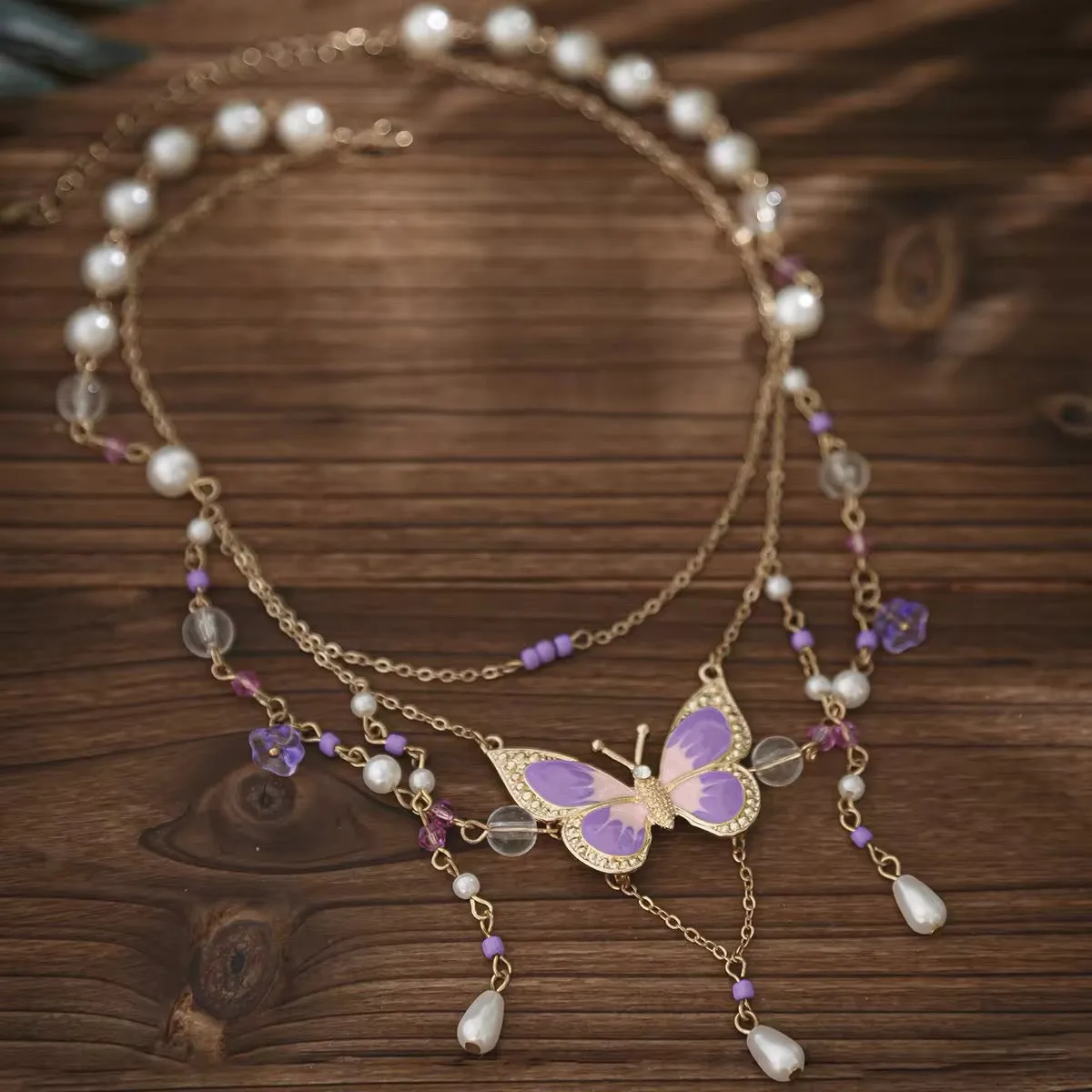Fantasy Y2K Sweet Drip Oil Butterfly Tassel Pendant Choker Necklace