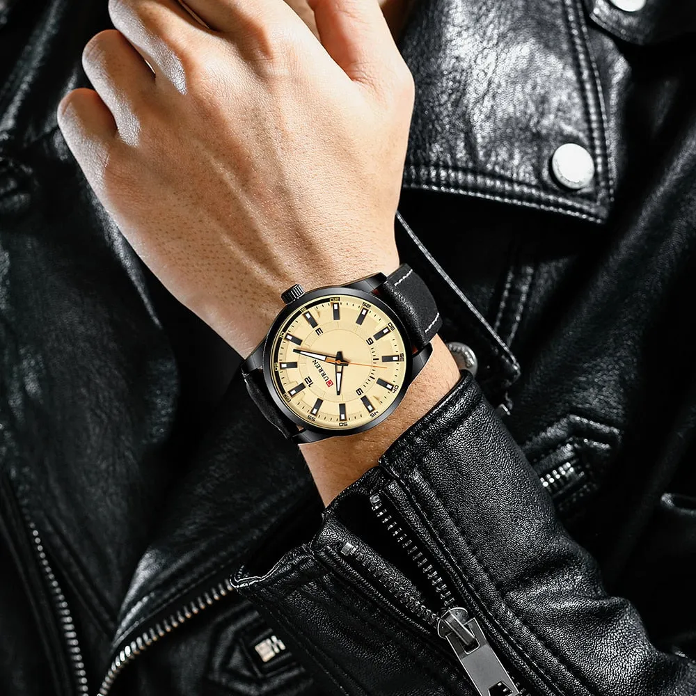 Fashion Brand Watch for Men Leather Strap Quartz Wristwatch