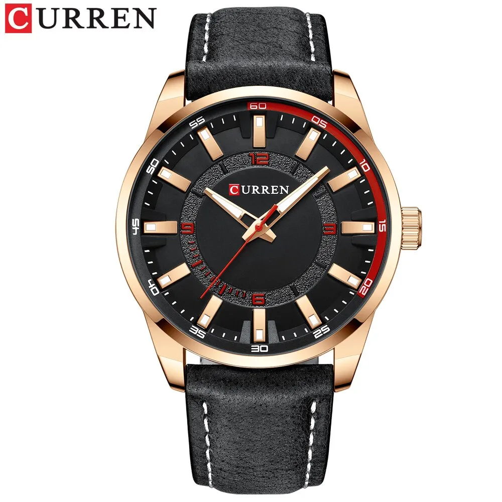 Fashion Brand Watch for Men Leather Strap Quartz Wristwatch