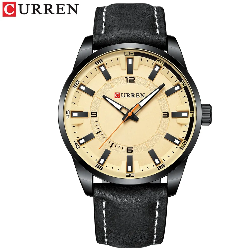 Fashion Brand Watch for Men Leather Strap Quartz Wristwatch