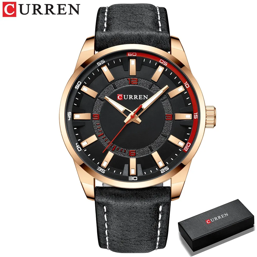 Fashion Brand Watch for Men Leather Strap Quartz Wristwatch