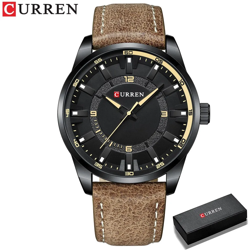 Fashion Brand Watch for Men Leather Strap Quartz Wristwatch