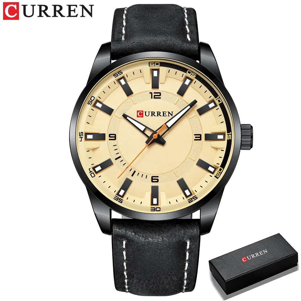 Fashion Brand Watch for Men Leather Strap Quartz Wristwatch