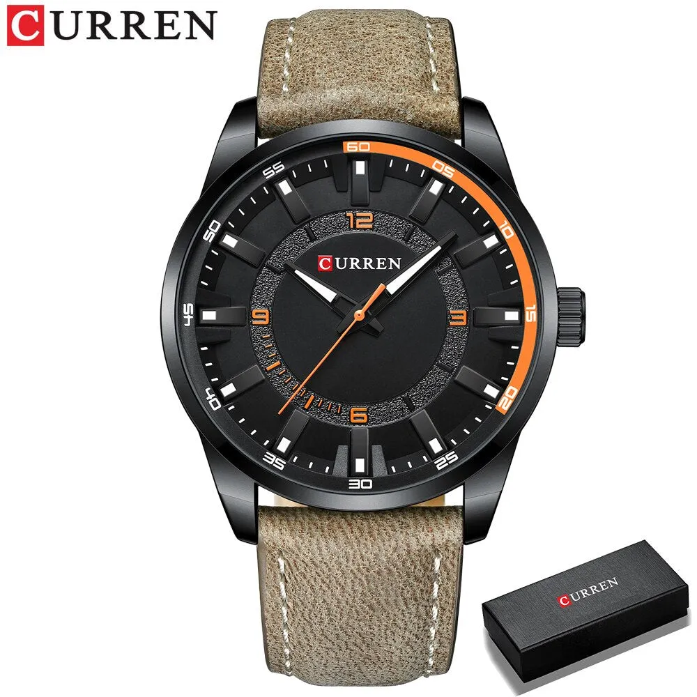Fashion Brand Watch for Men Leather Strap Quartz Wristwatch