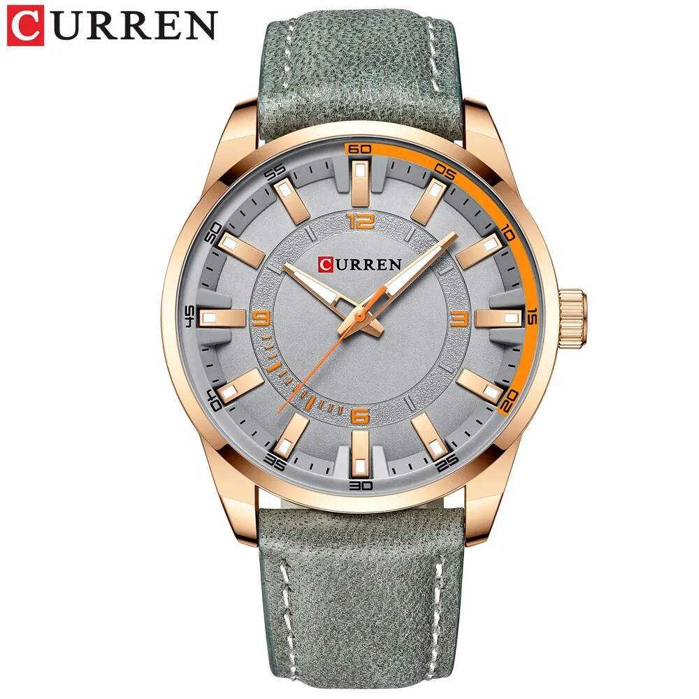 Fashion Brand Watch for Men Leather Strap Quartz Wristwatch