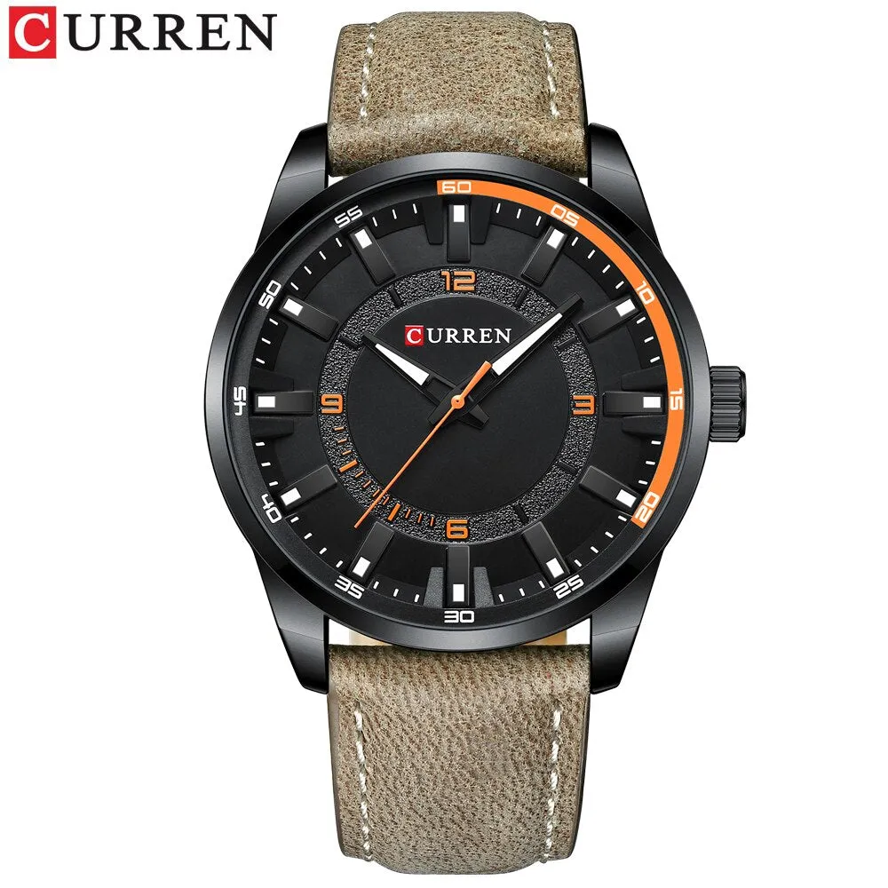 Fashion Brand Watch for Men Leather Strap Quartz Wristwatch