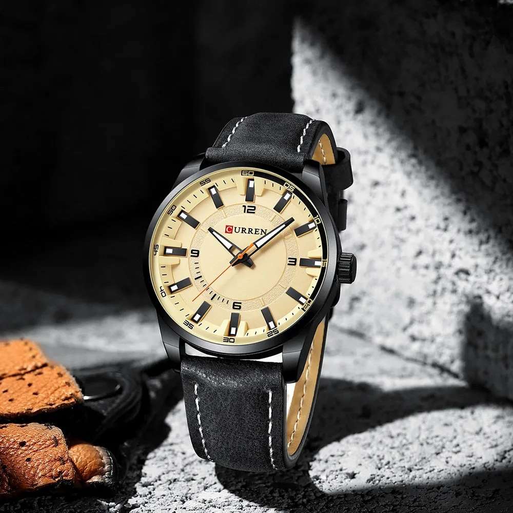Fashion Brand Watch for Men Leather Strap Quartz Wristwatch