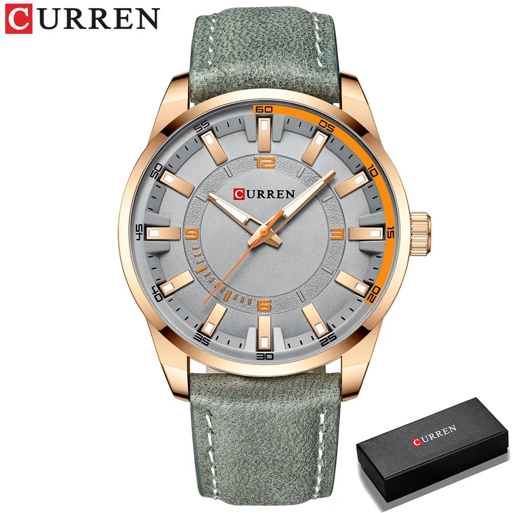 Fashion Brand Watch for Men Leather Strap Quartz Wristwatch