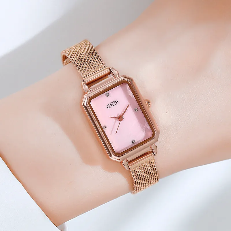 Fashionable quartz retro square mesh belt waterproof women's Watch