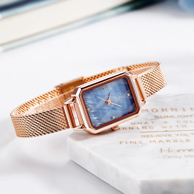 Fashionable quartz retro square mesh belt waterproof women's Watch