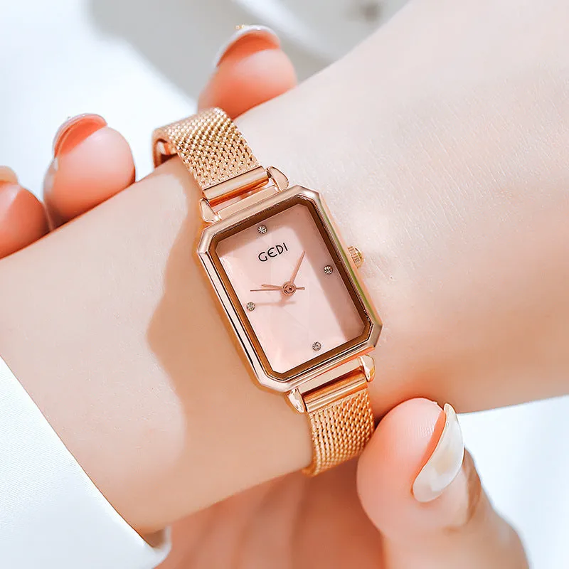 Fashionable quartz retro square mesh belt waterproof women's Watch