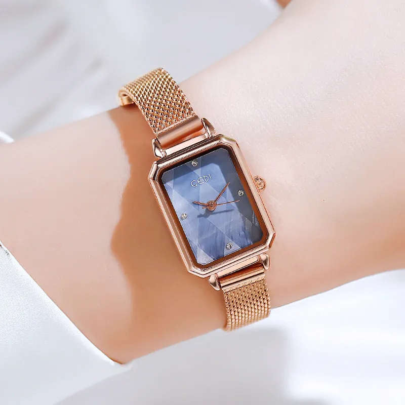Fashionable quartz retro square mesh belt waterproof women's Watch