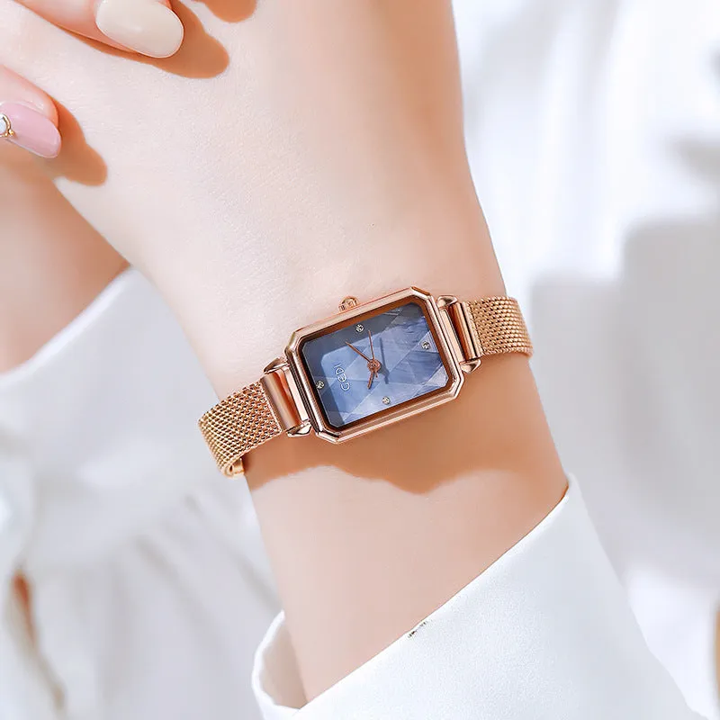 Fashionable quartz retro square mesh belt waterproof women's Watch
