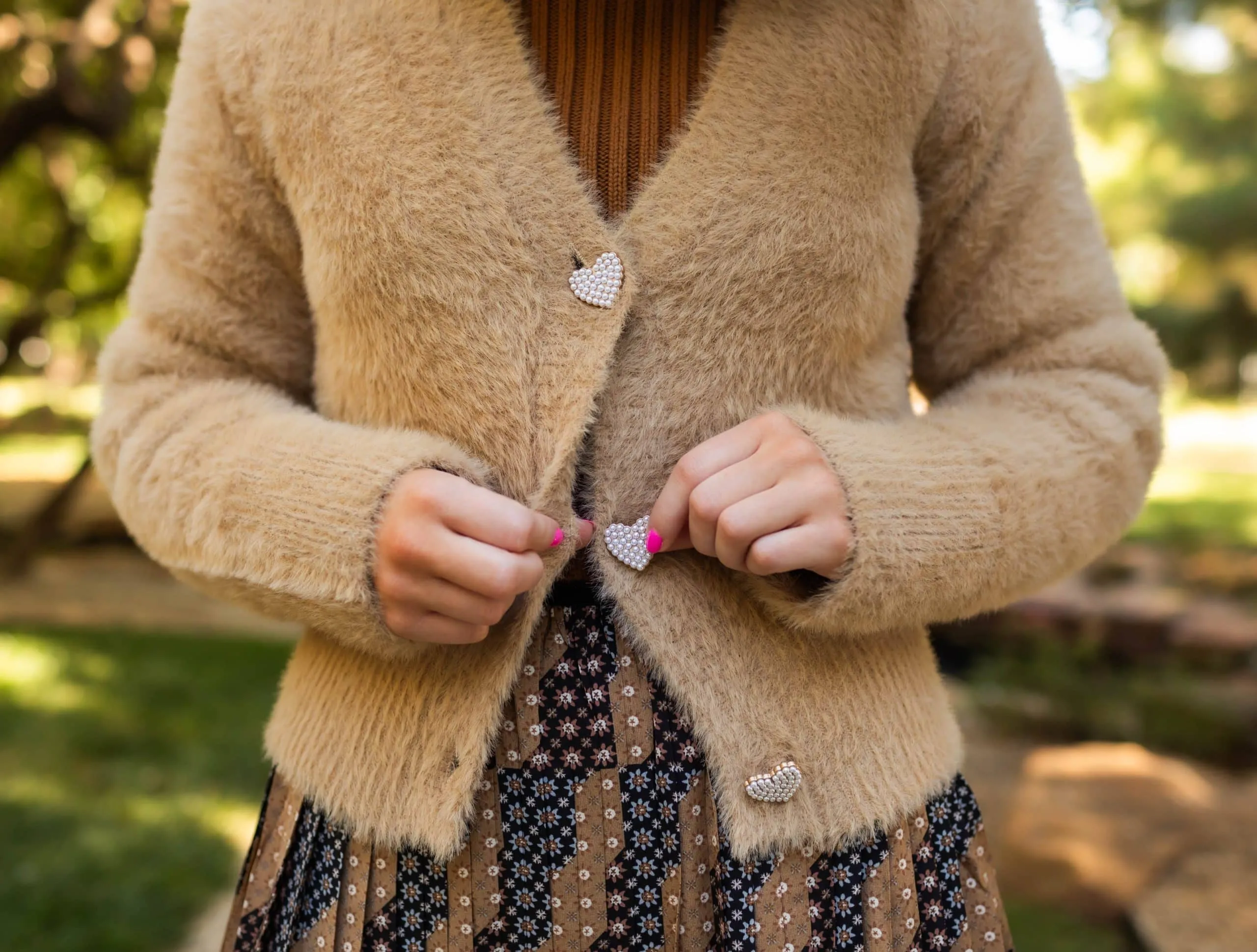 Faux Fur Cropped V-Neck Cardigan