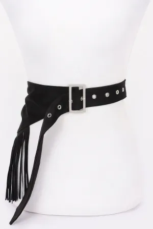 Faux Suede Fringe Belt