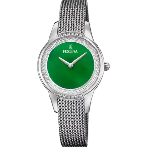 Festina Mademoiselle Ladies Green Dial Mesh Stainless Steel Watch