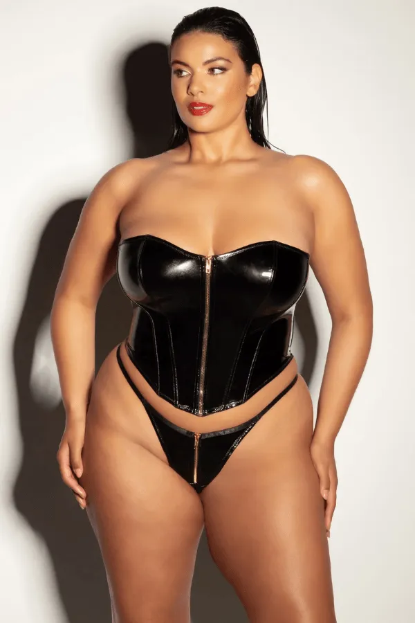 Fetish Rider Bustier & Thong Set - Black