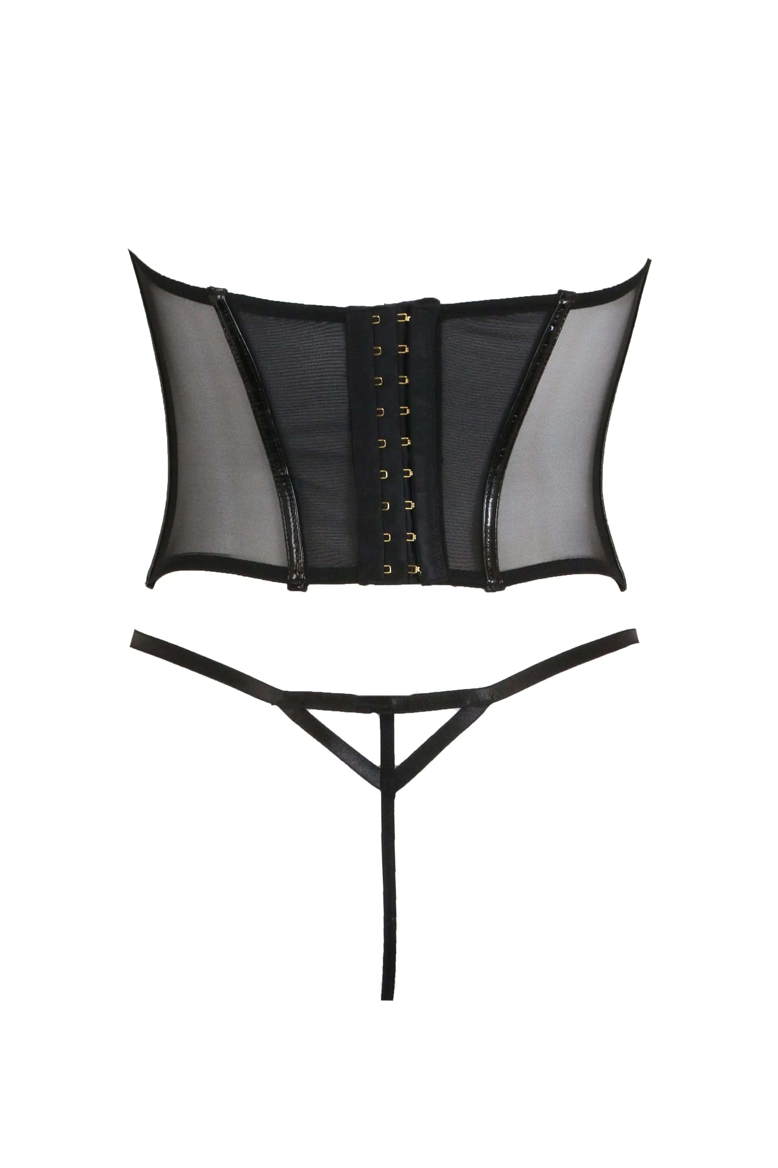 Fetish Rider Bustier & Thong Set - Black