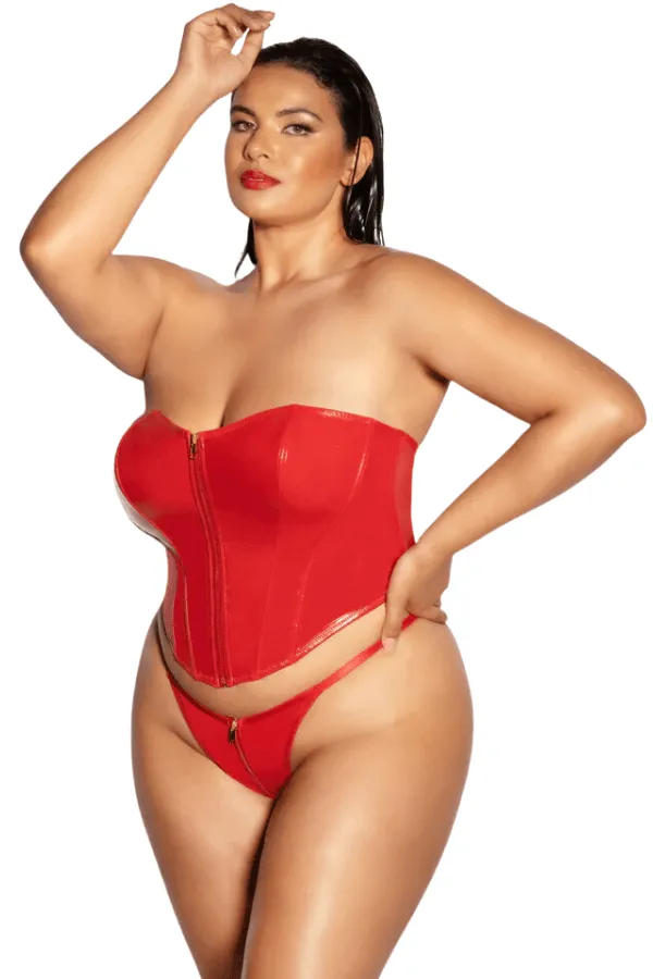 Fetish Rider Bustier & Thong Set - Red
