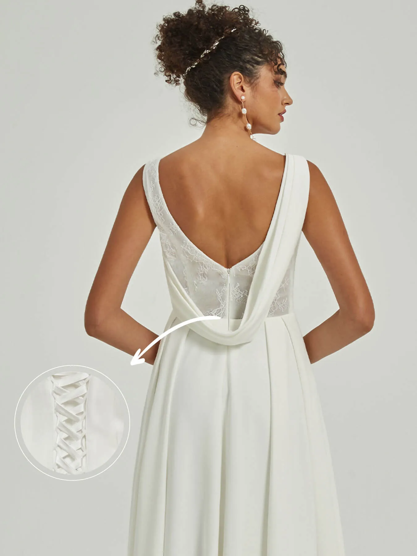 [Final Sale] Double FDY Sleeveless A-Line Backless Cowl Maxi Wedding Dress for Brides