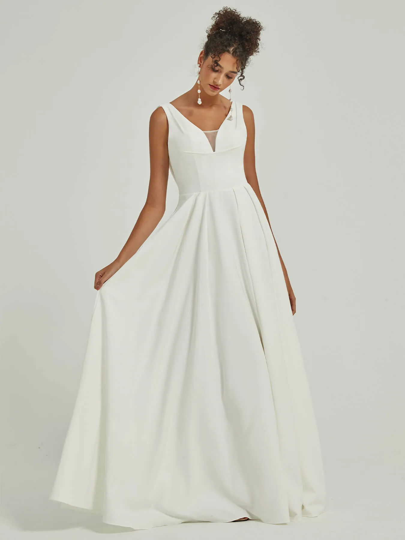 [Final Sale] Double FDY Sleeveless A-Line Backless Cowl Maxi Wedding Dress for Brides