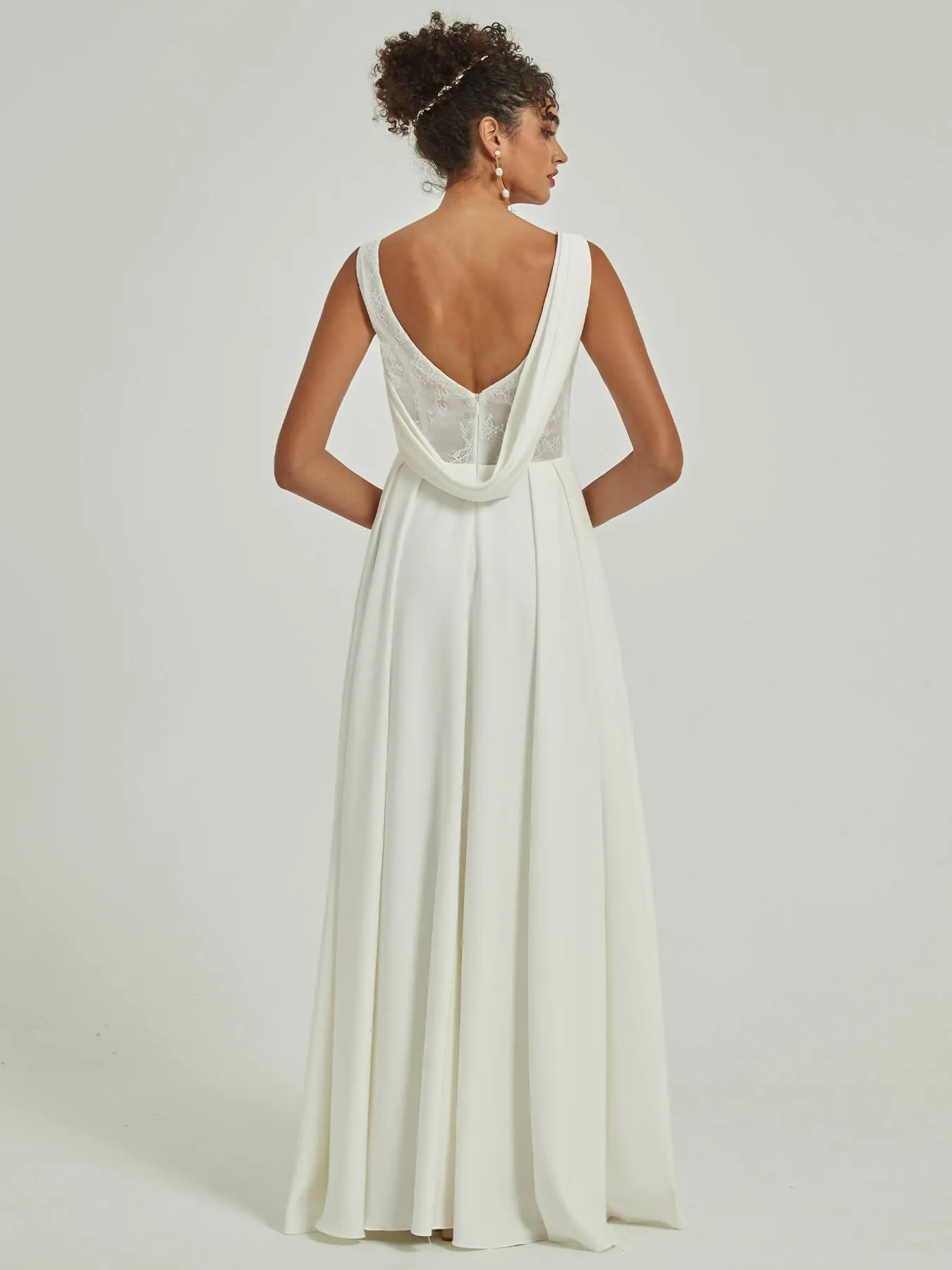 [Final Sale] Double FDY Sleeveless A-Line Backless Cowl Maxi Wedding Dress for Brides