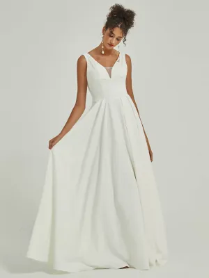 [Final Sale] Double FDY Sleeveless A-Line Backless Cowl Maxi Wedding Dress for Brides