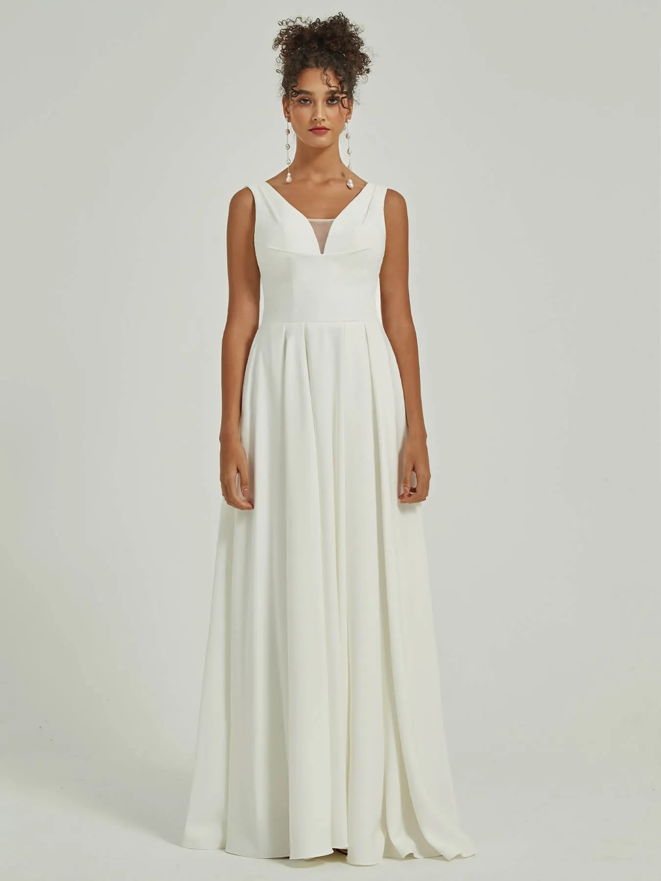 [Final Sale] Double FDY Sleeveless A-Line Backless Cowl Maxi Wedding Dress for Brides
