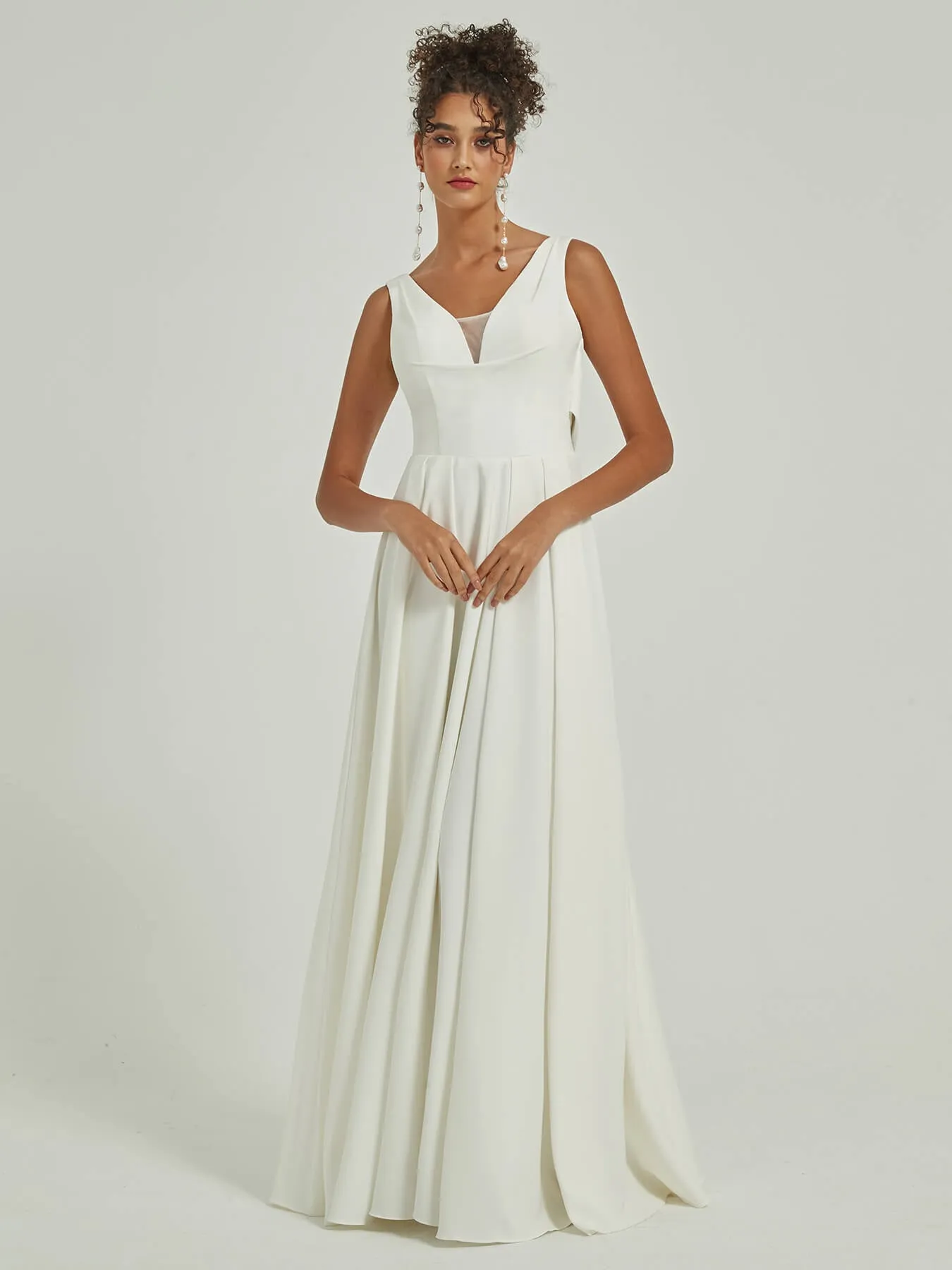 [Final Sale] Double FDY Sleeveless A-Line Backless Cowl Maxi Wedding Dress for Brides